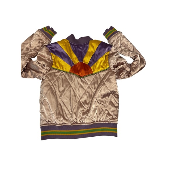 Classic Rock Couture Satin Bomber Jacket Size Small Gold Purple Yellow Retro 70s - Picture 8 of 11